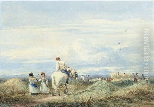 In The Hayfield Oil Painting by David I Cox
