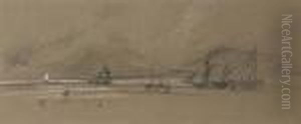 Fishing Vessels In A Coastal Landscape Oil Painting by Peter de Wint