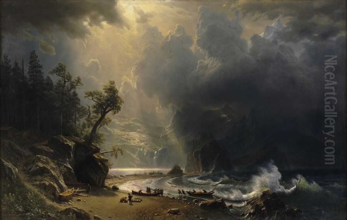 Puget Sound On The Pacific Coast Oil Painting by Albert Bierstadt