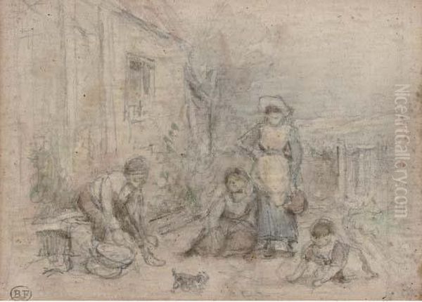 The Cottage Door Oil Painting by Myles Birket Foster