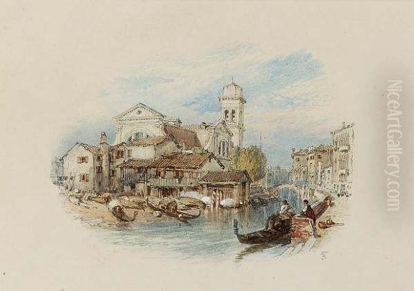 The Gondola Yards, Venice Oil Painting by Myles Birket Foster