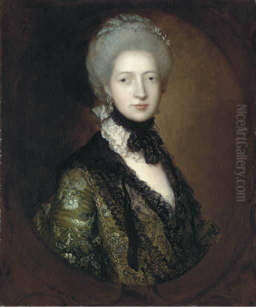 Portrait Of Lady Willielma 
Glenorchy, Half-length, In A Green Embroidered Dress And Black Lace 
Shawl, In A Sculpted Cartouche Oil Painting by Thomas Gainsborough