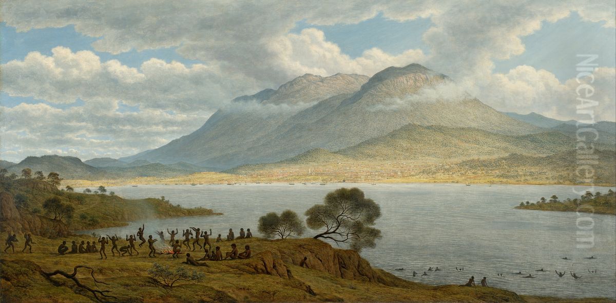 Mount Wellington And Hobart Town From Kangaroo Point Oil Painting by John Glover