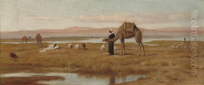 Arab Shepherds Grazing Their Flocks Oil Painting by Frederick Goodall