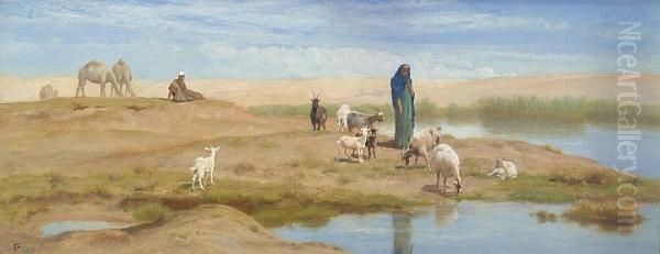 Watering The Goats Oil Painting by Frederick Goodall