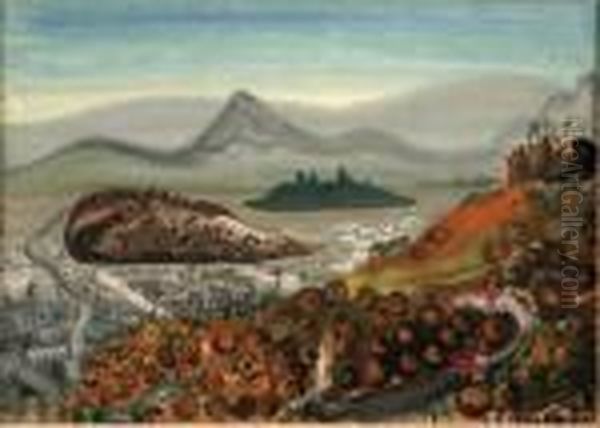 Mountainlandscape, Gouache On 
Paper, Signed 