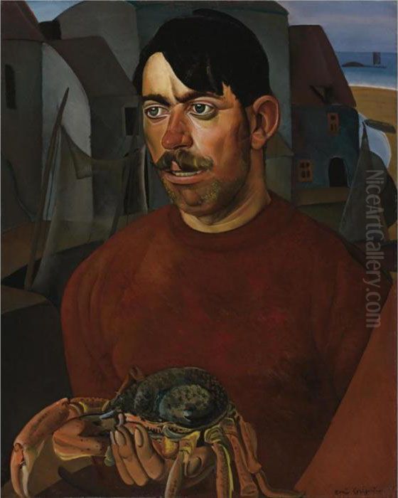 Fisherman Oil Painting by Boris Dmitrievich Grigoriev