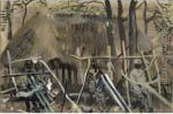 African Village Oil Painting by Boris Dmitrievich Grigoriev