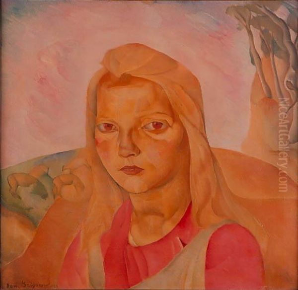 Portrait De Jeune Fille Oil Painting by Boris Dmitrievich Grigoriev