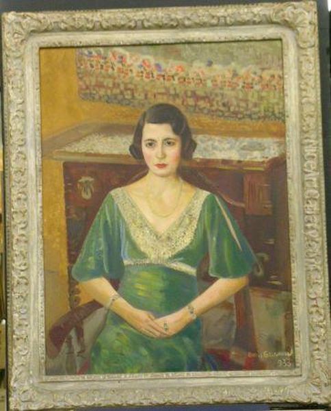 Portrait Of Seated Woman Oil Painting by Boris Dmitrievich Grigoriev