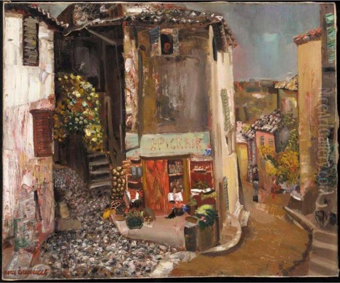 A Provincial French Street Oil Painting by Boris Dmitrievich Grigoriev