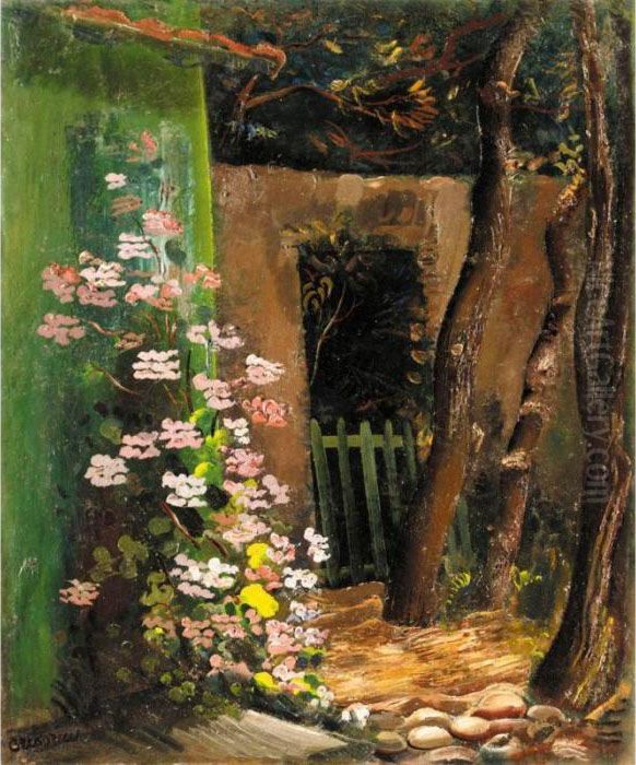 Flowers In The Yard Oil Painting by Boris Dmitrievich Grigoriev