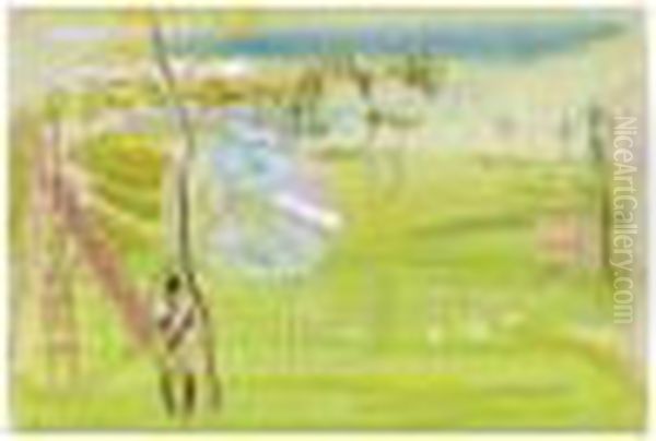 Black Girl By The Tree Oil Painting by Boris Dmitrievich Grigoriev