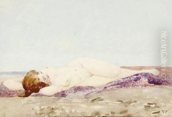 A Female Nude In Respose Oil Painting by William Lee Hankey