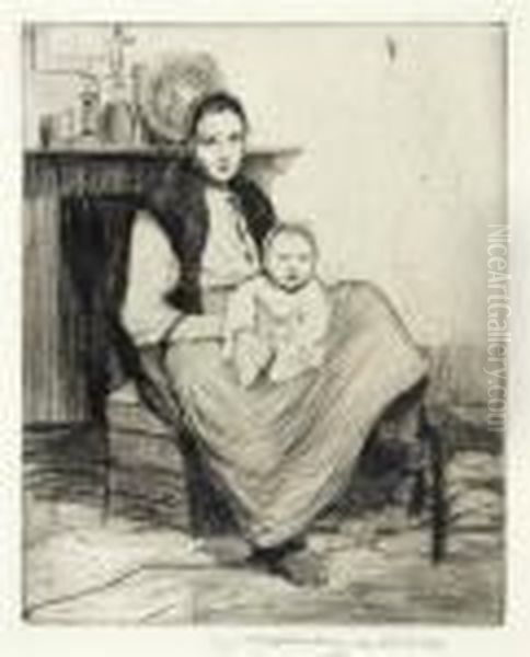 A Flemish Mother Oil Painting by William Lee Hankey