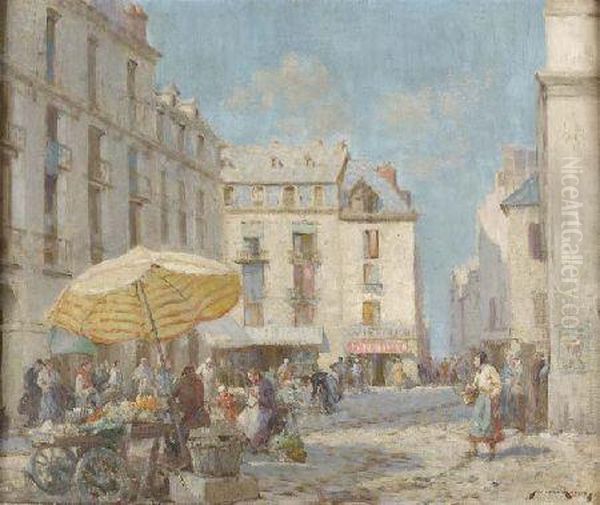 The Flower Market In A French Town Oil Painting by William Lee Hankey