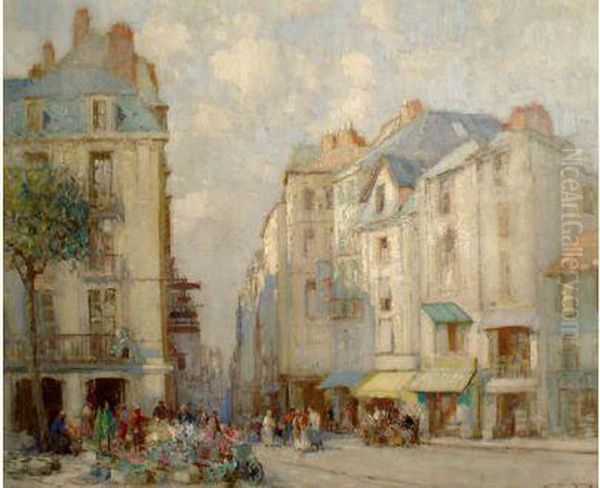 Le Marche Aux Fleurs Oil Painting by William Lee Hankey