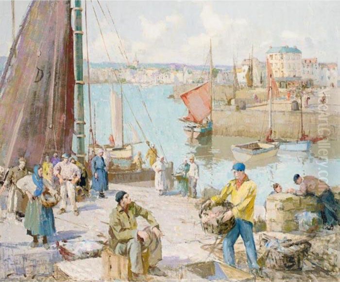Bringing In Fish, Dieppe Oil Painting by William Lee Hankey