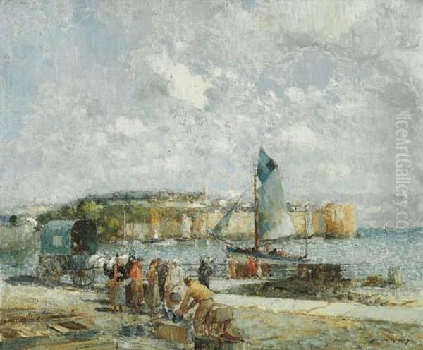The Harbour At Concarneau Oil Painting by William Lee Hankey