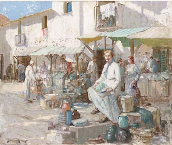 The Crockery Stall, Menton Oil Painting by William Lee Hankey