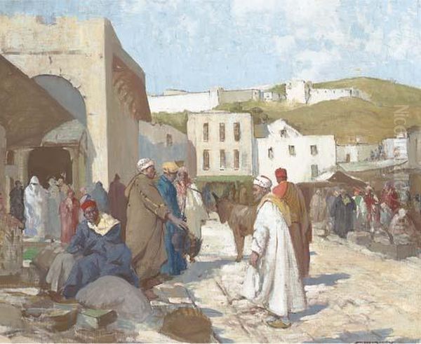 Figures In A North African Market Oil Painting by William Lee Hankey