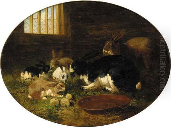 Rabbits In A Barn Oil Painting by John Frederick Herring Snr