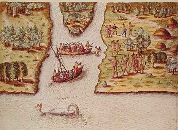 The French Discover the River of May Oil Painting by Jacques le Moyne de Morgues