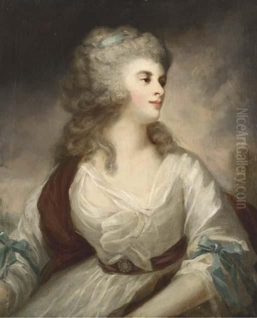Portrait Of A Lady Said To Be 
Georgiana Cavendish, Duchess Of Devonshire, Three-quarter-length, In A 
White Dress Oil Painting by John Hoppner