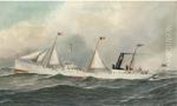 The German Tanker Helios At Sea, 1898 Oil Painting by Antonio Nicolo Gasparo Jacobsen