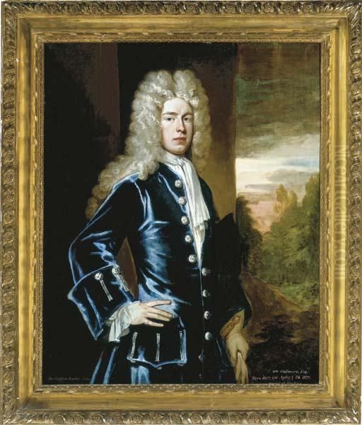 Portrait Of William Whitmore, 
Esq., Three-quarter-length, In A Bluecoat With A Landscape Beyond Oil Painting by Sir Godfrey Kneller