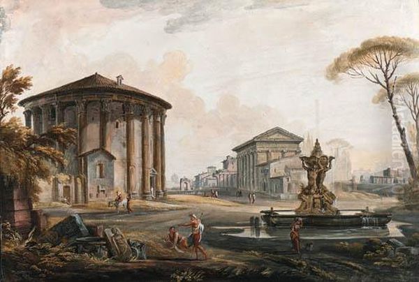 A Capriccio With The Temple Of 
Cybel On Piazza Della Bocca Dellaverita, The Barberini Fountain, The 
Temple Of Antoninus Andfaustina And The Tabularium In The Background Oil Painting by Jean-Baptiste Lallemand