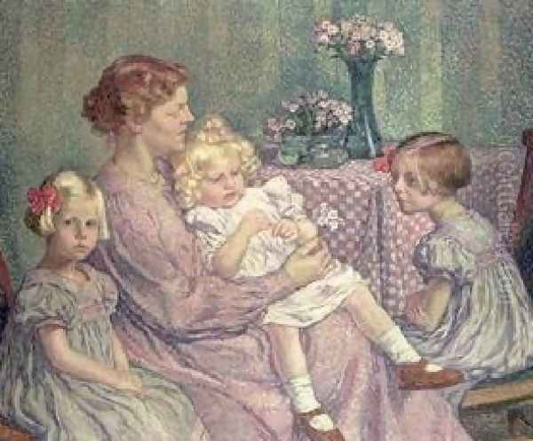 Madame Van De Velde And Her Children Oil Painting by Theo van Rysselberghe