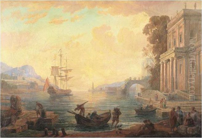 Scene De Port Au Soleil Couchant Oil Painting by Claude Lorrain (Claude Gellee)