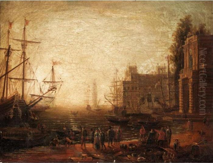 A Mediterranean Seaport With Villa Medici And Figures On The Quay Oil Painting by Claude Lorrain (Claude Gellee)