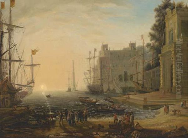 A Capriccio Of A Mediterranean Port With The Villa Medici Oil Painting by Claude Lorrain (Claude Gellee)