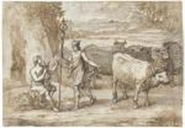 Mercury Returning The Cattle Of Admetus To Apollo Oil Painting by Claude Lorrain (Claude Gellee)