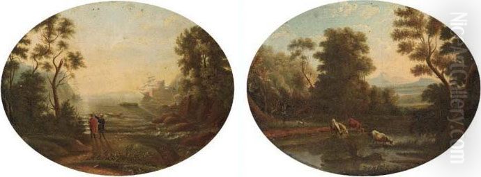 A Mediterranean Inlet Oil Painting by Claude Lorrain (Claude Gellee)