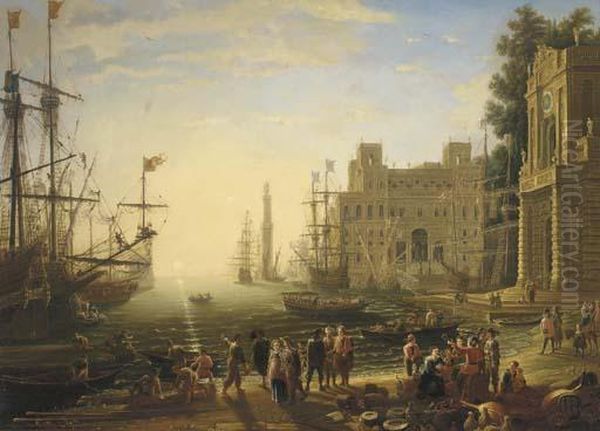 A Capriccio Of A Mediterrenean Port With The Villa Medici Oil Painting by Claude Lorrain (Claude Gellee)