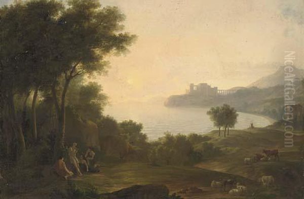 A Mediterranean Coastal Inlet Oil Painting by Claude Lorrain (Claude Gellee)