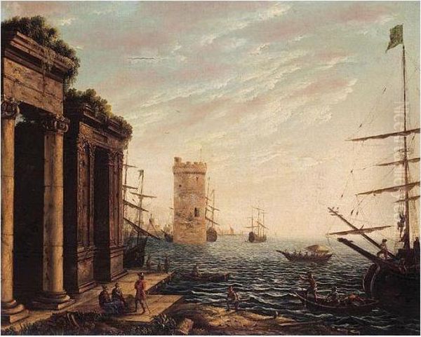 A Classical Harbour At Dusk Oil Painting by Claude Lorrain (Claude Gellee)