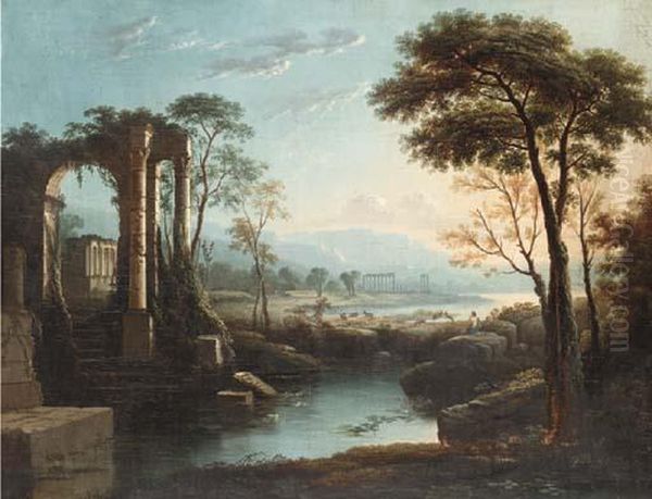 A Goatherd By Arcadian Ruins Oil Painting by Claude Lorrain (Claude Gellee)