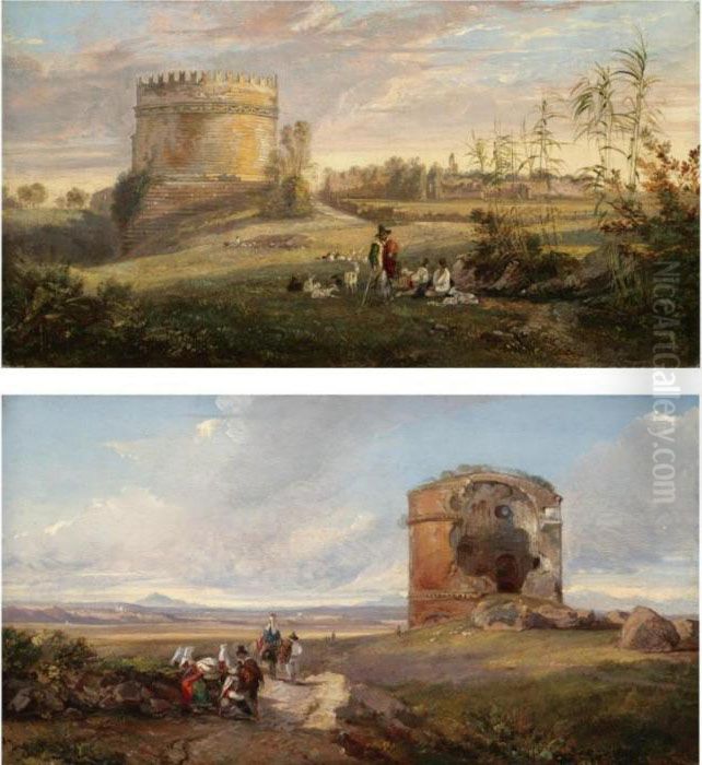The Tomb Of Cecilia Metella On 
The Via Appia, Rome; And The Tor Di Schiavi On The Via Labicana, Rome Oil Painting by Edward Lear