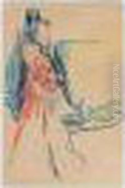 Peasant Girl, Signed In Latin, 
Pencil And Crayon On Paper, 44.5 By 3 Cm., 17 1/4 By 11 3/4 In Oil Painting by Philippe Andreevitch Maliavine