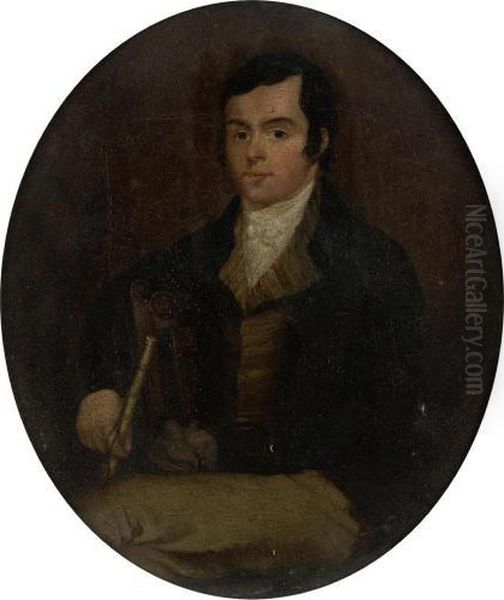 Three-quarter Length Portrait Of
 The Poet Robert Burns Seated, Holding A Silver-tipped Cane Oil Painting by Alexander Nasmyth
