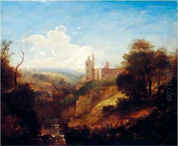 Classical Figures In An Extensive Landscape With A Castle Beyond Oil Painting by Alexander Nasmyth