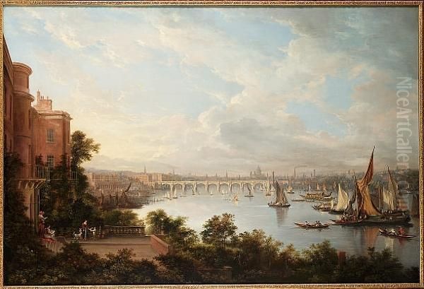 A Prospect Of London, Seen From 
The Earl Of Cassilis's Privy Garden, With Waterloo Bridge Beyond Oil Painting by Alexander Nasmyth