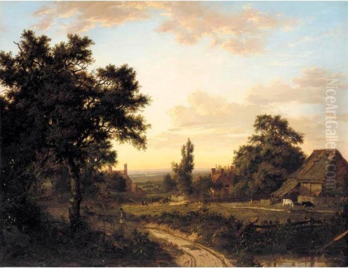 A View Of Addington, Surrey, With The Shirley Mills Beyond Oil Painting by Patrick, Peter Nasmyth