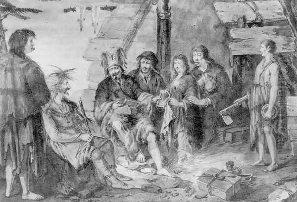 Costumes of the inhabitants of Port des Francais in Lituya Bay 1786 Oil Painting by Gaspard Duche de Vancy