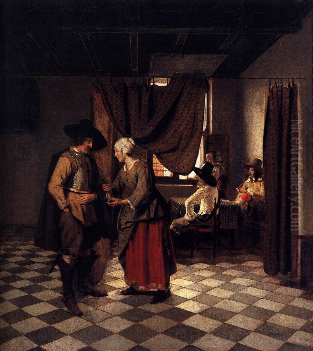 Paying The Hostess Oil Painting by Pieter De Hooch