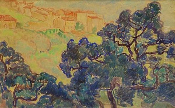 Paysage Au Village Rouge Oil Painting by Jean Misceslas Peske